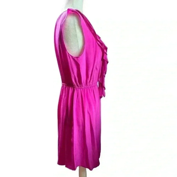 Rebecca Taylor Sleeveless Ruffle 100% Silk Fuchsia Dress Size 10 - Picture 5 of 8